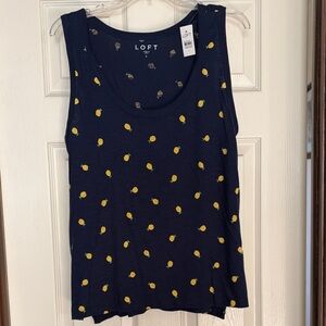 LOFT Dark Blue Tank Top with Yellow Lemon Pattern